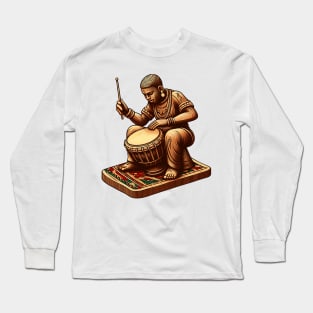 Afrocentric Man Wooden Carving Drums Long Sleeve T-Shirt
